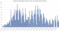 Anzahl der gemeldeten positiven Tests nach Tagen